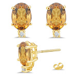 0.06 Ct Diamond &  8.02 Ct Citrine Stud Earrings in 14K Yellow Gold