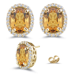 0.30 Ct Diamond &  1.98 Ct Citrine Stud Earrings in 14K Yellow Gold