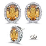 0.42 Ct Diamond &  8.02 Ct Citrine Stud Earrings in Platinum