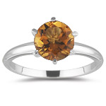 0.67 Cts Citrine Solitaire Ring Six-Prong Set in 14K White Gold