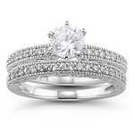 0.31 Ct Diamond Ring Setting & Matching Band in 18K White Gold