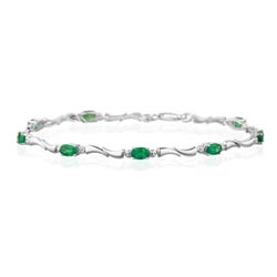 0.01 Cts Diamond & 2.40 Cts Natural Emerald Bracelet in 14K White Gold