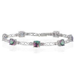 0.01 Ct Diamond & 7.70 Ct Mystic Green Topaz Bracelet - 14K White Gold