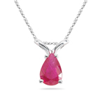 0.59 Cts of 6x4 mm AA Pear Ruby Solitaire Pendant with 14K White Gold