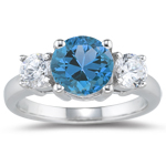 0.20 Cts Diamond & 2.93 Cts Swiss Blue Topaz Three Stone Ring in Platinum