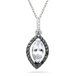 0.26 Cts Black & White Diamond,1.05 Cts White Sapphire Pendant in 14K White Gold