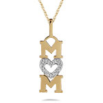 Diamond Mom Heart Pendant in 14K Yellow Gold