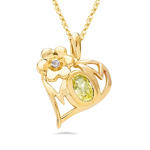 Diamond & 0.50 Ct Yellow Sapphire Heart MOM Pendant in 14K Yellow Gold