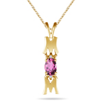 Sapphire Pendant - Diamond & Pink Sapphire Mom Pendant in 14K Gold