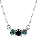 0.83 Cts Black & Teal Blue Diamond Three Stone Pendant-18K White Gold