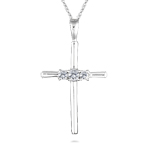 0.20-0.25 Cts  SI2 - I1 clarity and I-J color Diamond Cross Three Stone Pendant in 14K White Gold