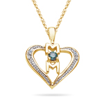 0.12 Cts Blue & White Diamond Mom Heart Pendant in 14K Yellow Gold