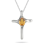 Cross Pendant - Diamond & Citrine Cross Pendant in 14K White Gold