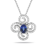 Tanzanite Pendant - Diamond & Tanzanite Flower Pendant in 14K Gold