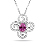 Sapphire Pendant - Diamond & Pink Sapphire Flower Pendant in 14K Gold