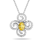 1.50 Cts Diamond & Yellow Sapphire Flower Pendant in 14K White Gold