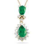 1.00 Cts Diamond & Natural Emerald Cluster Pendant in 14K Yellow Gold