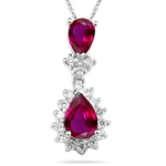 1/4 Cts Diamond & 0.75 Cts Ruby Cluster Pendant in 14K White Gold