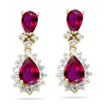 2.00 Cts Diamond & AA Pear Ruby Cluster Earrings in 14K Yellow Gold