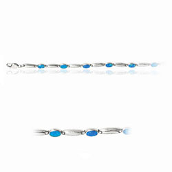Blue Created Opal Bracelet in Sterling Silver