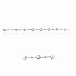 Round Link and Puff-Flower-Bead Fancy Bracelet in Sterling Silver