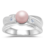 0.04 Cts Diamond & Pink Pearl Ring in 14K White Gold