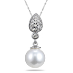 0.50 Cts Diamond & 10 mm Akoya Cultured Pearl Pendant in 14K White Gold