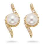 0.02 Cts Diamond & 6mm Cultured Pearl Earrings in 14K Yellow Gold