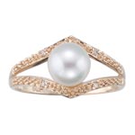 0.02 Ct Diamond & Pearl Ring in 14K Yellow Gold