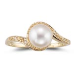 0.03 Cts Diamond & 7 mm Pearl Ring in 14K Yellow Gold