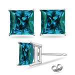 2.35-2.74 Cts of 6 mm AAA Princess Russian Lab Created Alexandrite Stud Earrings in 14K White Gold