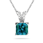 0.65-0.75 Cts of 5 mm AAA Princess Russian Lab Created Alexandrite Scroll Solitaire Pendant in 14K White Gold