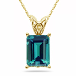 13.91-18.97 Cts of 16x12 mm AAA Emerald Russian Lab Created Alexandrite Scroll Solitaire Pendant in 14K Yellow Gold