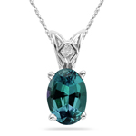 5.14-6.92 Cts of 12x10 mm AAA Oval Russian Lab Created Alexandrite Scroll Solitaire Pendant in 14K White Gold