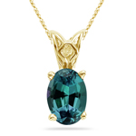 2.68-3.40 Cts of 10x8 mm AAA Oval Russian Lab Created Alexandrite Scroll Solitaire Pendant in 14K Yellow Gold