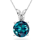 0.56-0.71 Cts of 5 mm AAA Round Lab created Russian Alexandrite Scroll Solitaire Pendant in 14K White Gold