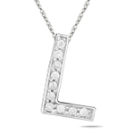 1/4 Cts Diamond L Initial Pendant in 14K White Gold