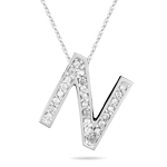 0.23 Cts Diamond N Initial Pendant in 14K White Gold