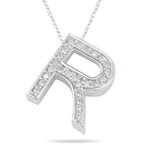 0.29 Cts Diamond R Initial Pendant in 14K White Gold