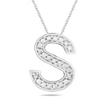0.28 Cts Diamond S Initial Pendant in 14K White Gold