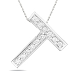 0.24 Cts Diamond T Initial Pendant in 14K White Gold