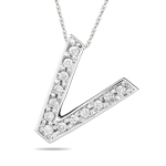 0.23 Cts Diamond V Initial Pendant in 14K White Gold