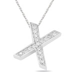 0.20-0.25 Cts  SI2 - I1 clarity and I-J color Diamond X Initial Pendant in 14K White Gold