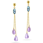 2.32 Ct Amethyst & 1.30 Ct Swiss Blue Topaz Earrings - 14K Yellow Gold