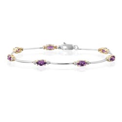 0.07 Cts Diamond & 1.61 Cts Amethyst Bracelet in 14K Two Tone Gold