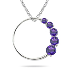 0.40 Cts Amethyst Journey Circle Pendant in 14K White Gold