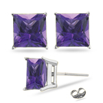 1.05 Cts of 5 mm AAA Princess Amethyst Stud Earrings in 14K White Gold