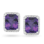 0.42 Ct Diamond & 5.80 Cts Amethyst Earrings in 14K White Gold