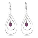 Amethyst Briolette Double-Wire Drop-Shaped Earrings in Sterling Silver