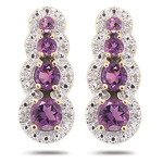 0.08 Cts Diamond & AA Round Amethyst Earrings in 14K Yellow Gold